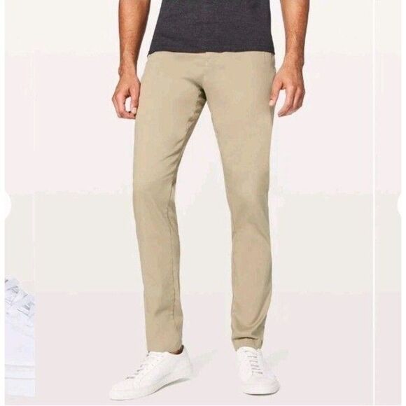 LULULEMON COMMISSION Mens 34x33 Khaki Classic Fit Swift Cotton Stretch Pants - Picture 1 of 9